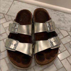 Birkenstock Arizona Silver Metallic Sandals 39